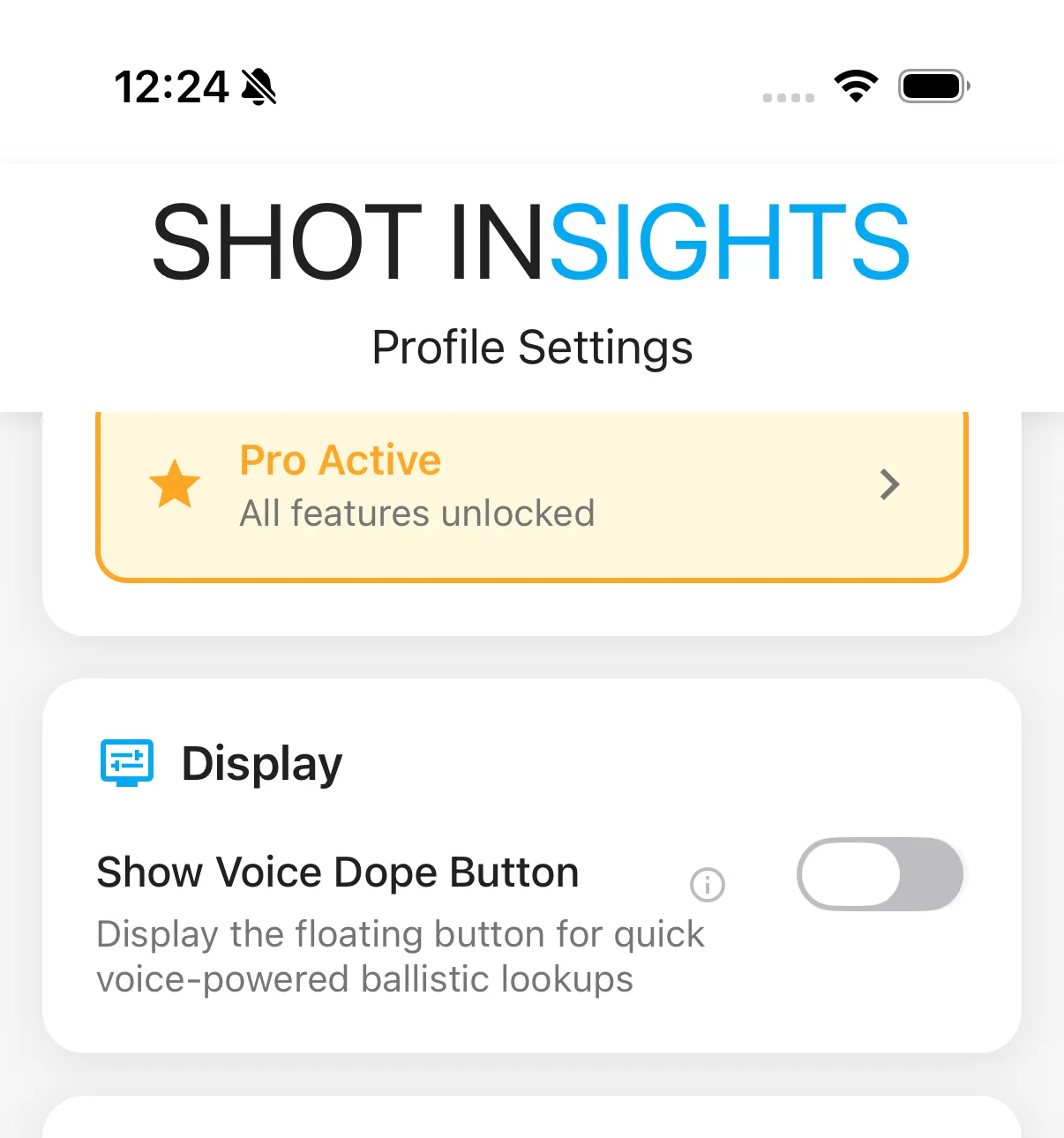 Display options in app settings