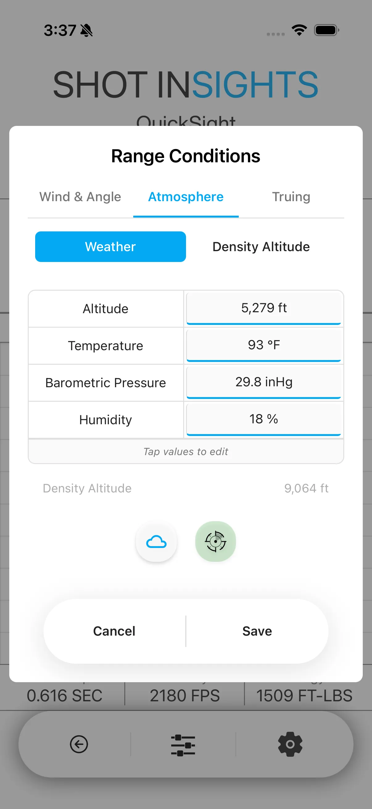 Atmosphere settings for a ballistic profile