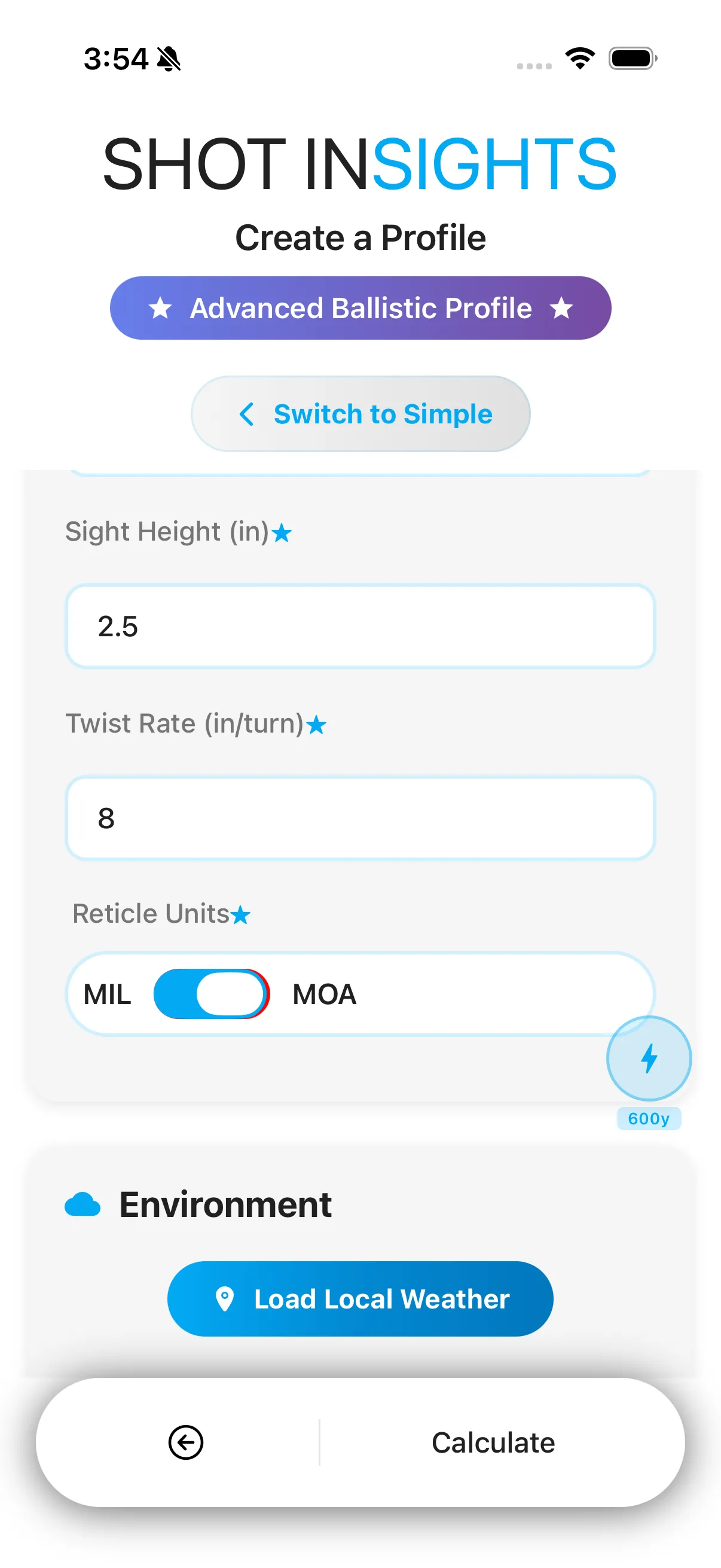 Advanced ballistic profile form