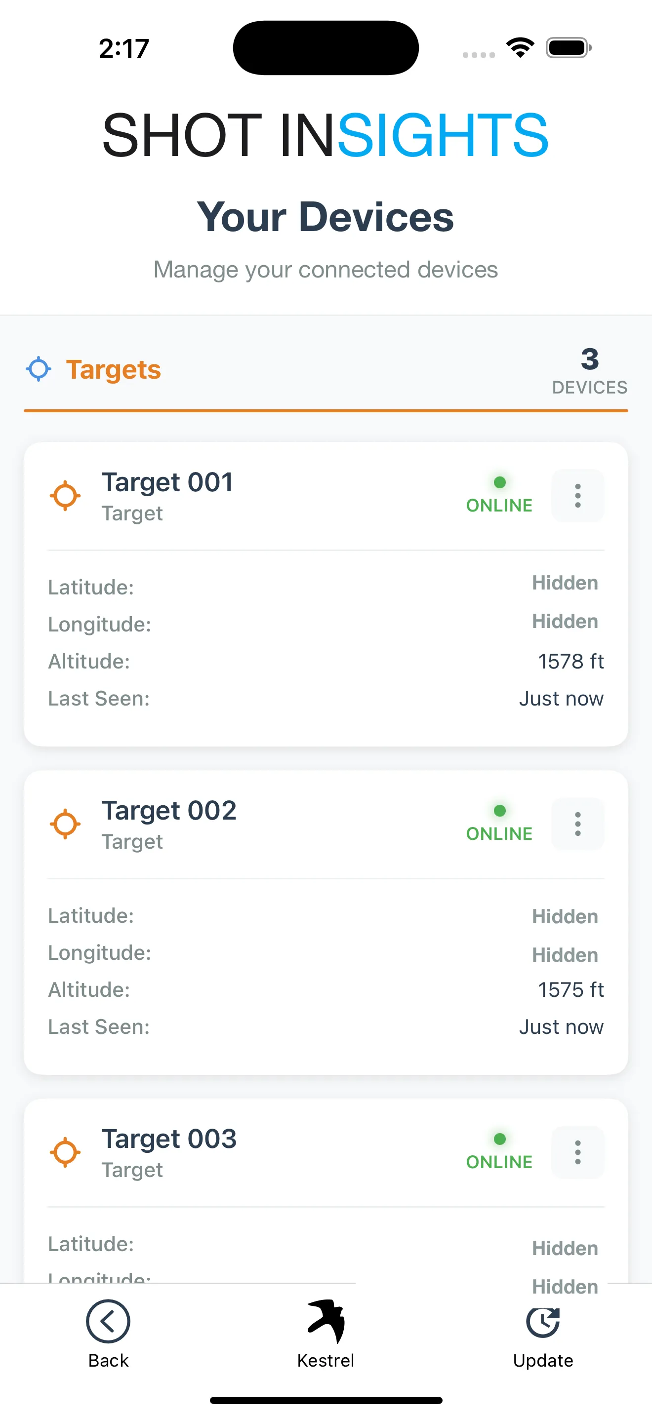ShotCaller connected devices screen