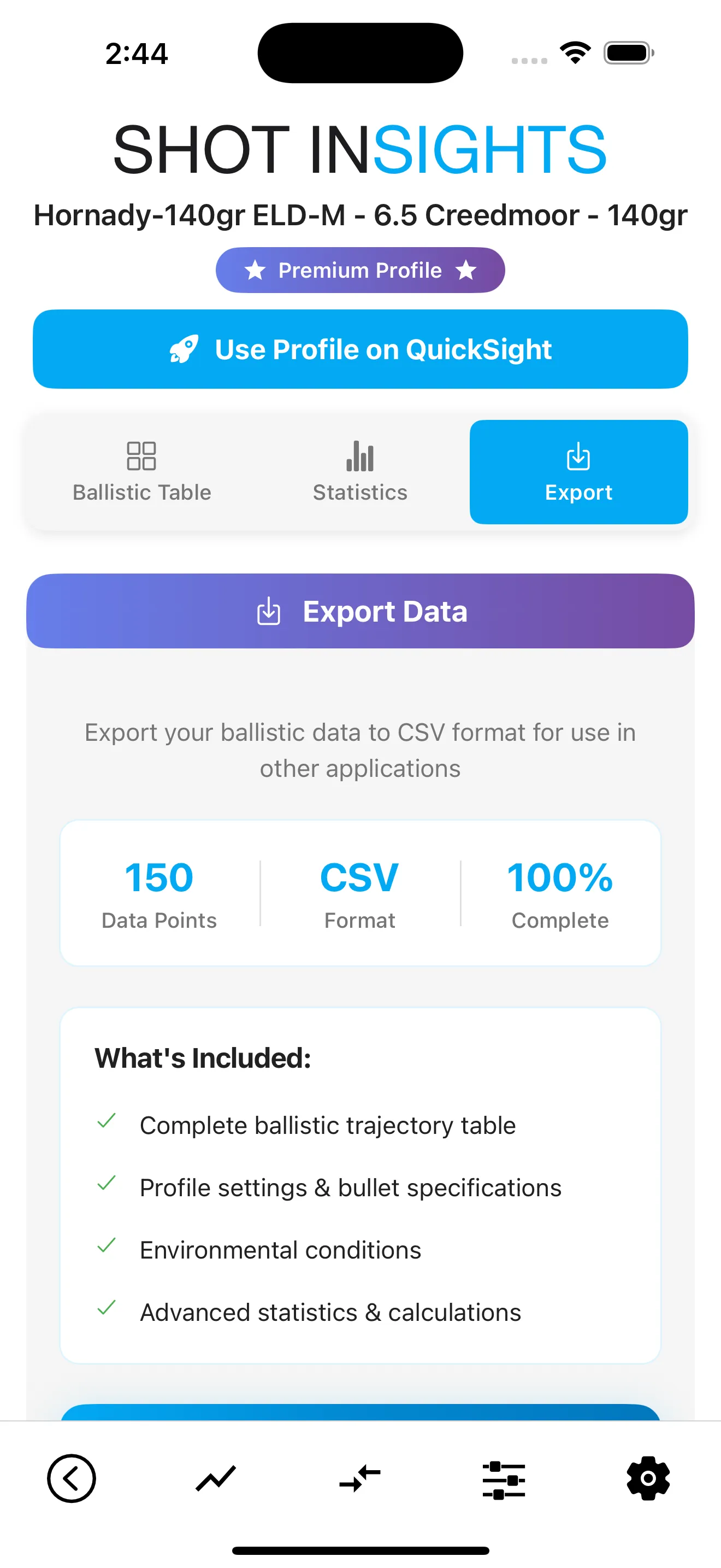 Export ballistic profile data