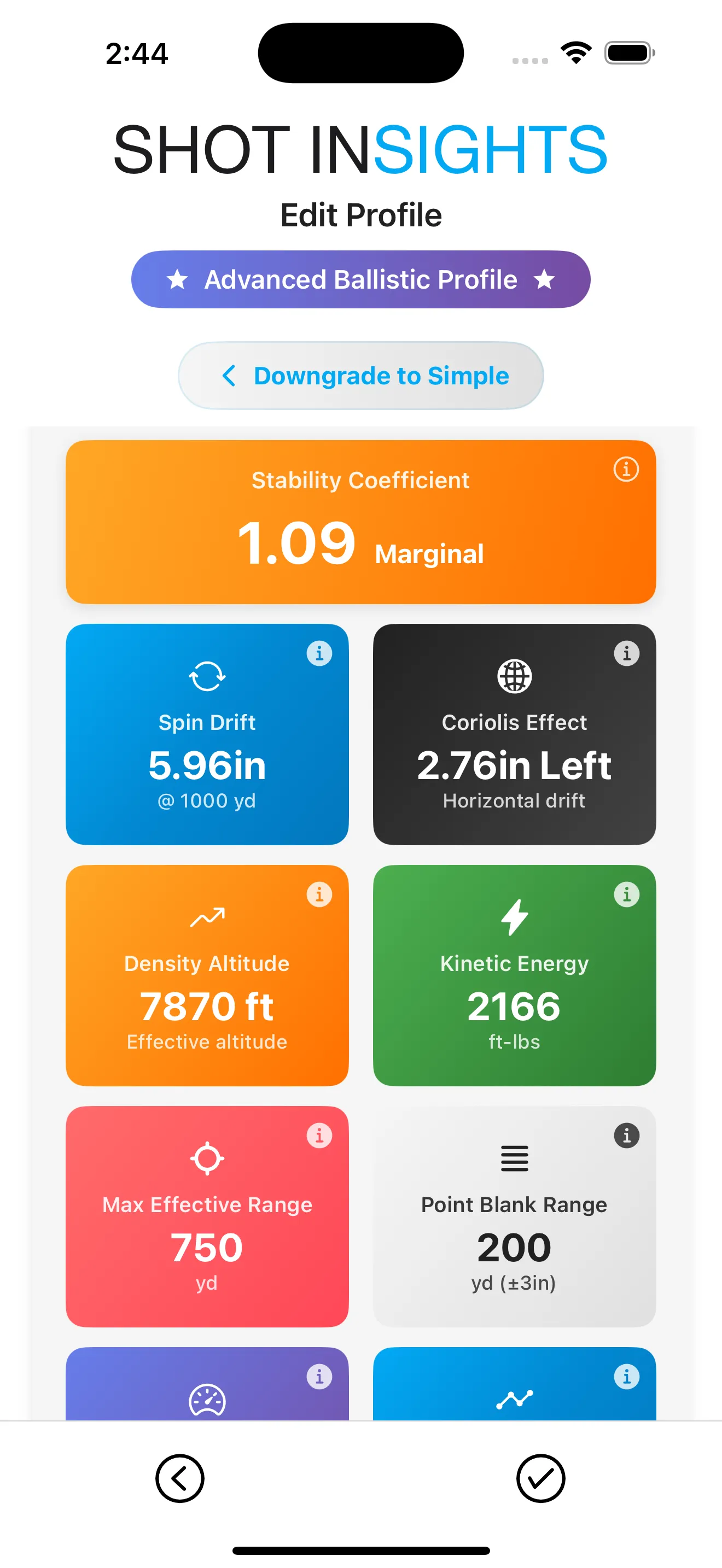 Shot Insights Pro calculations screen