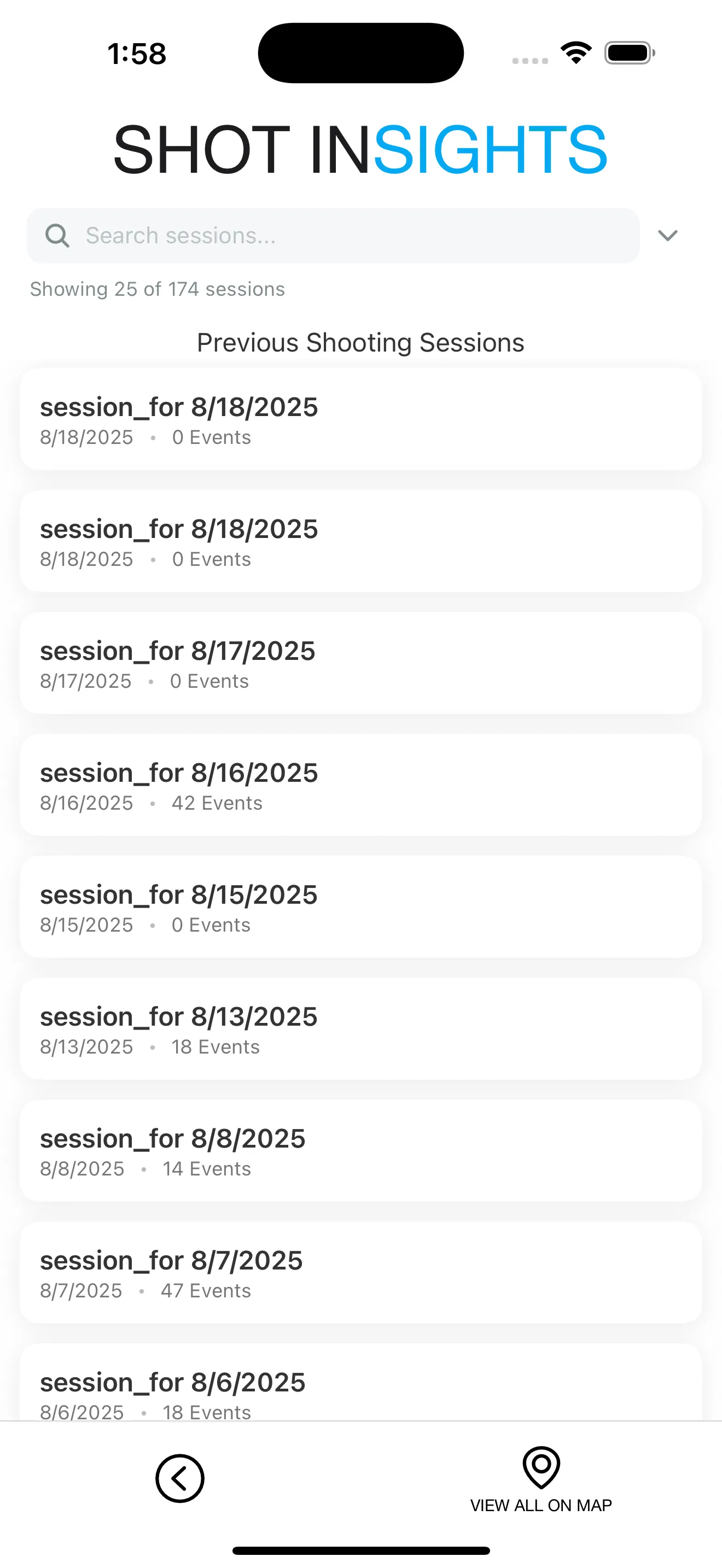 Sessions history list